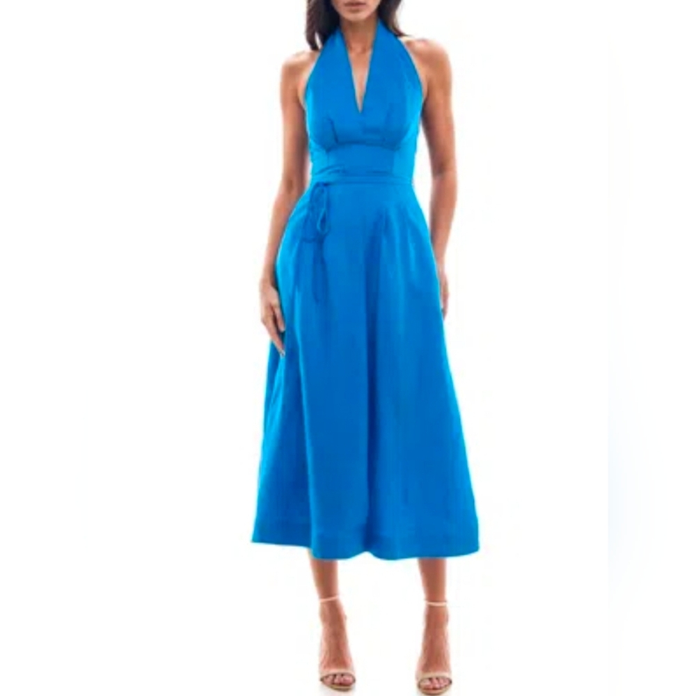 Socialite Pleated Halter Midi Dress Indigo